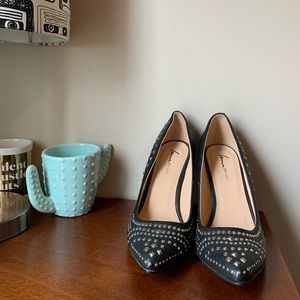 Lane Bryant Studded Black Faux Leather Heels